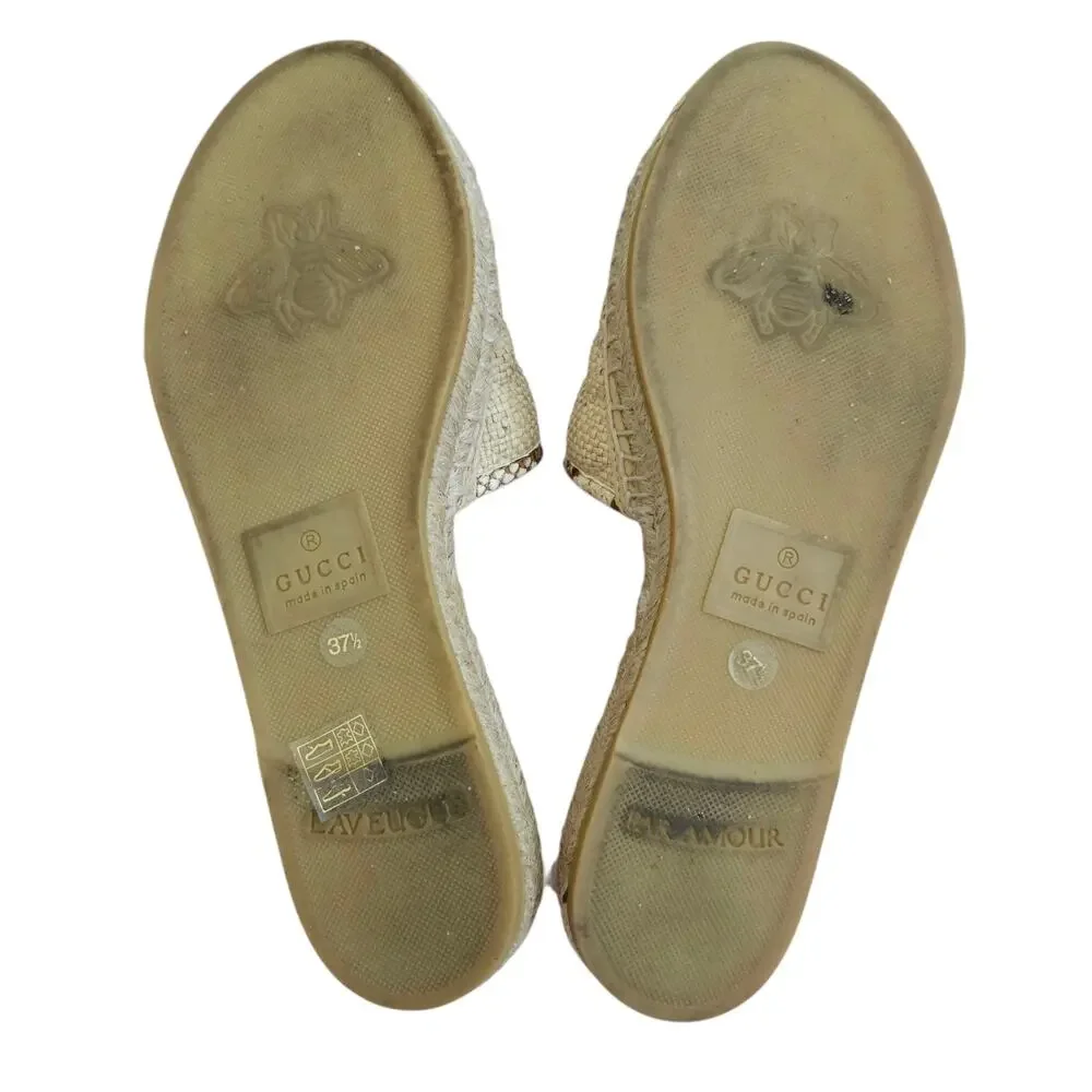 Gucci GG Marmont Raffia Espadrille Flat Slide Sandal Beige Brown 37.5 US 7.5 - Picture 10 of 12